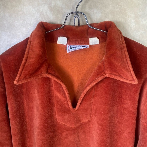 Vintage 1970s Left Bank Velour Orange Long Sleeve Polo Style Shirt XL - Picture 2 of 6